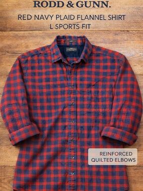 Rodd & Gunn Plaid Flannel Shirt L Sports Fit Quilted Elbow Cotton